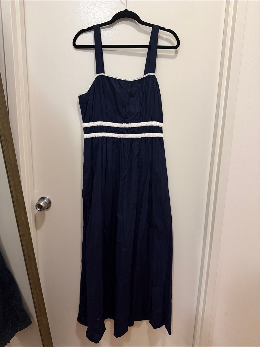 Navy Blue Maxi Dress with White Trim